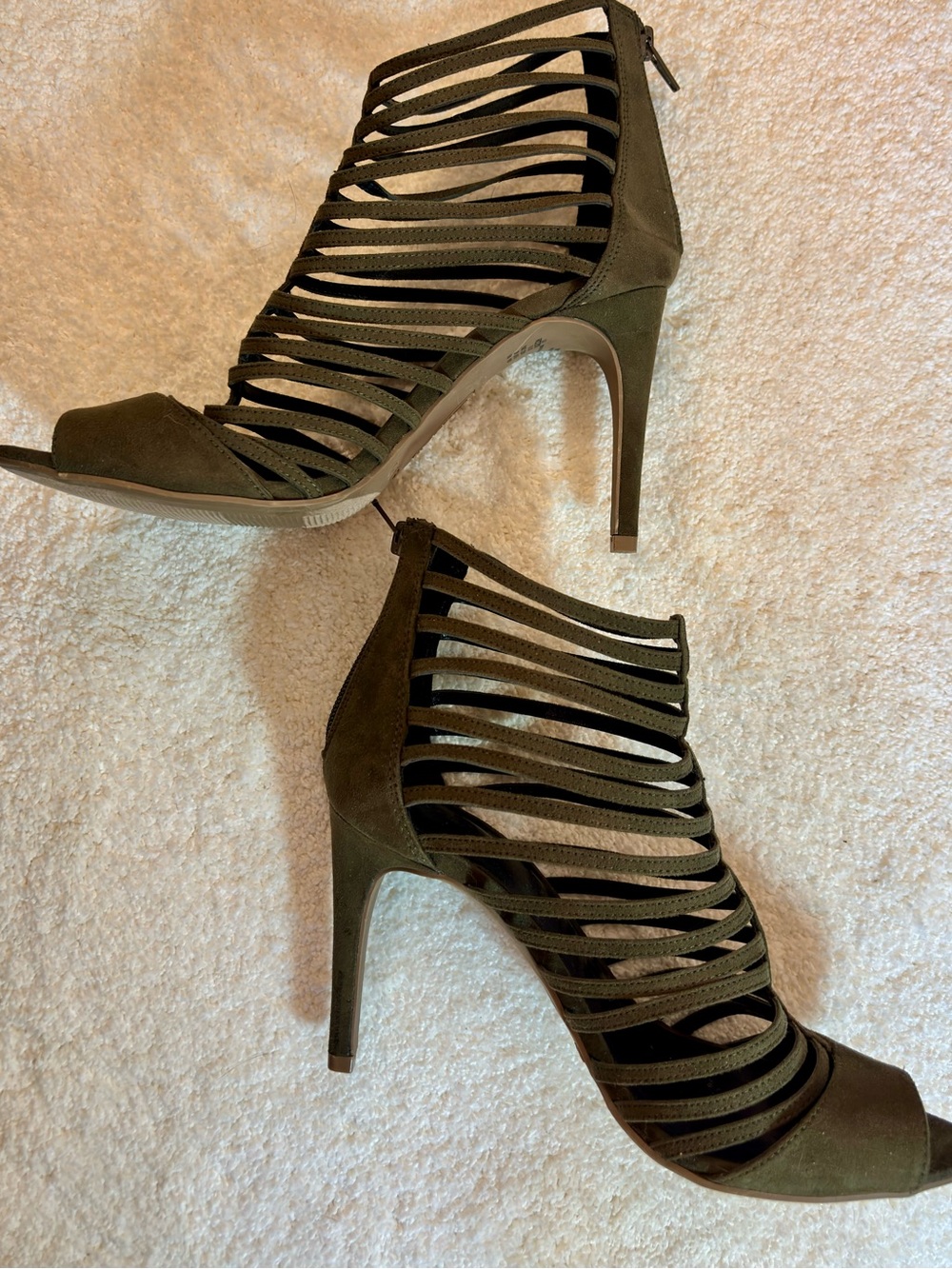 Brash Olive Suede Strappy High Heel Sandal - Picture 9 of 14